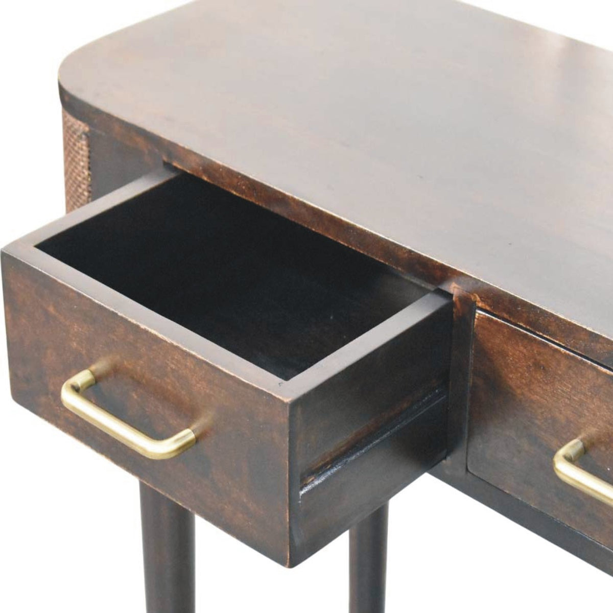 Console à 2 tiroirs et rotin tressé en manguier massif – Moka – vue 6