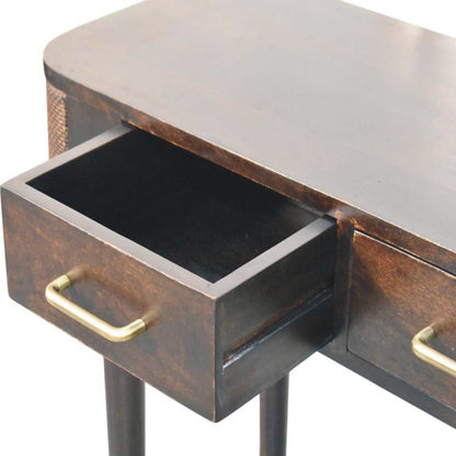 Console à 2 tiroirs et rotin tressé en manguier massif – Moka – vue 6