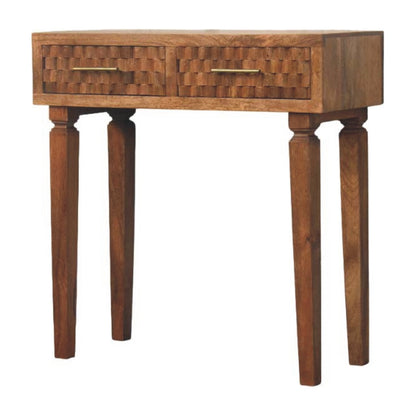 Console à 2 tiroirs sculptés en manguier massif – Miel doré – vue 2