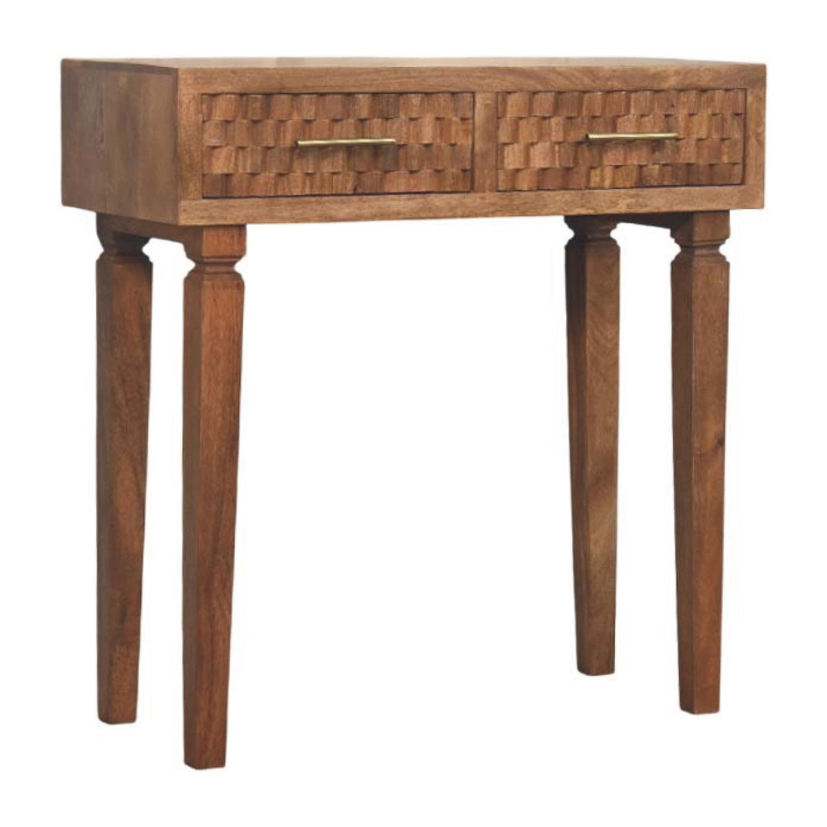 Console à 2 tiroirs sculptés en manguier massif – Miel doré – vue 3