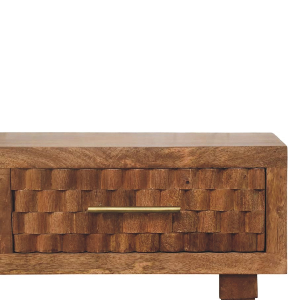 Console à 2 tiroirs sculptés en manguier massif – Miel doré – vue 4
