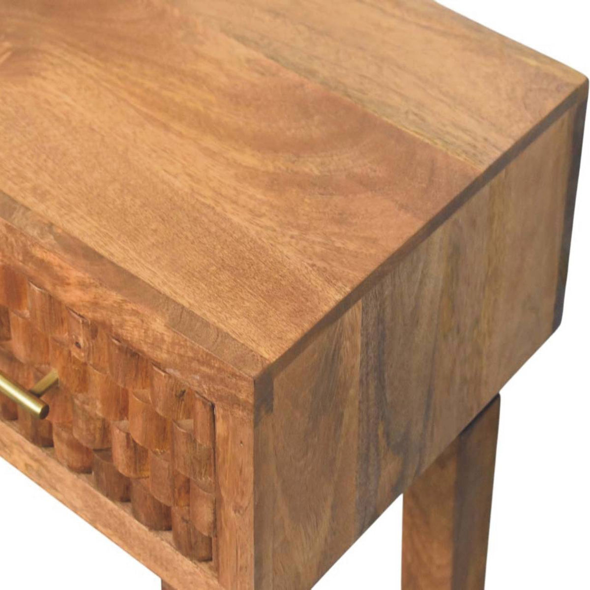 Console à 2 tiroirs sculptés en manguier massif – Miel doré – vue 5