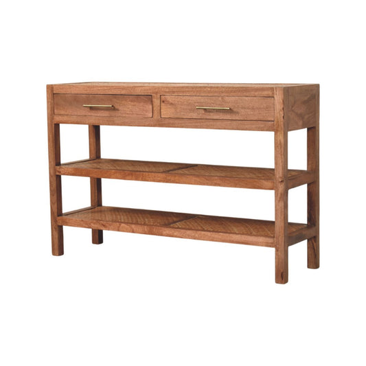 Console à étagères tressées en manguier massif – Caramel miel – vue 2