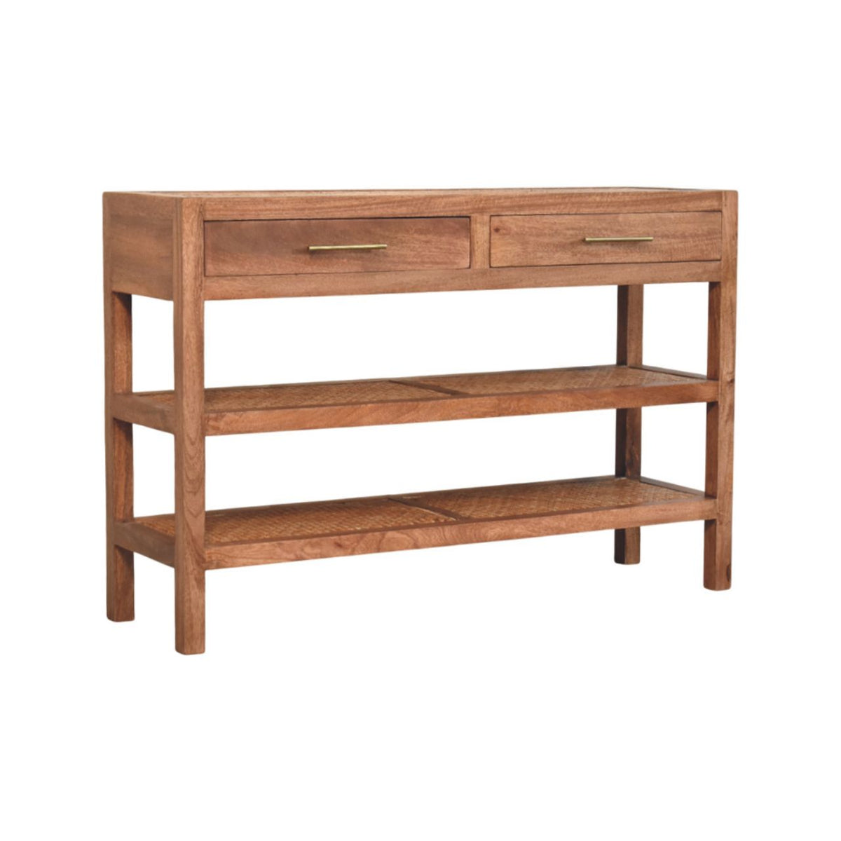 Console à étagères tressées en manguier massif – Caramel miel – vue 3