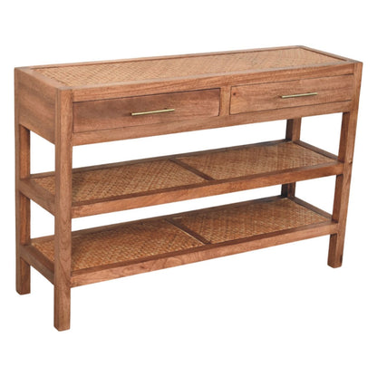 Console à étagères tressées en manguier massif – Caramel miel – vue 4