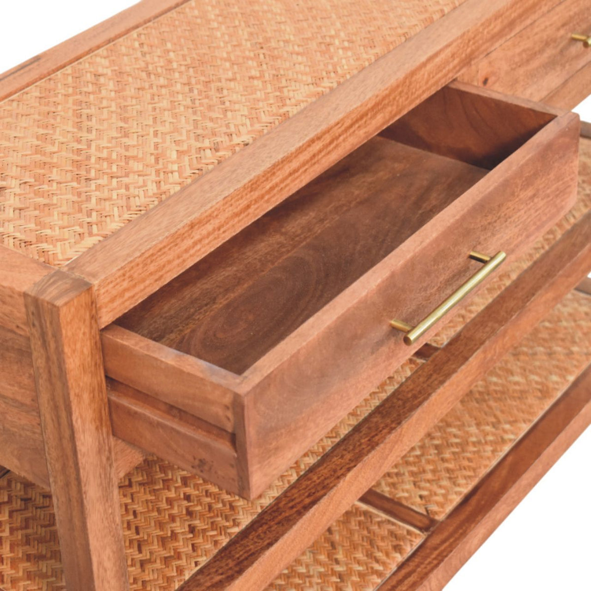 Console à étagères tressées en manguier massif – Caramel miel – vue 6