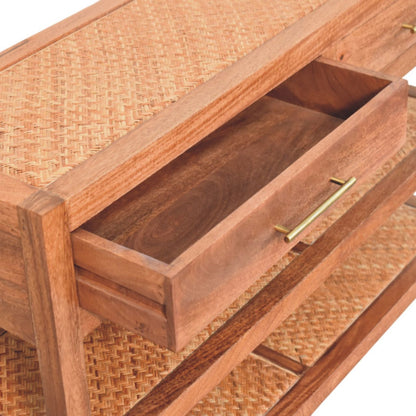 Console à étagères tressées en manguier massif – Caramel miel – vue 6
