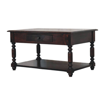 Console à pieds tournés et étagère en manguier massif – Brun cerise – vue 2