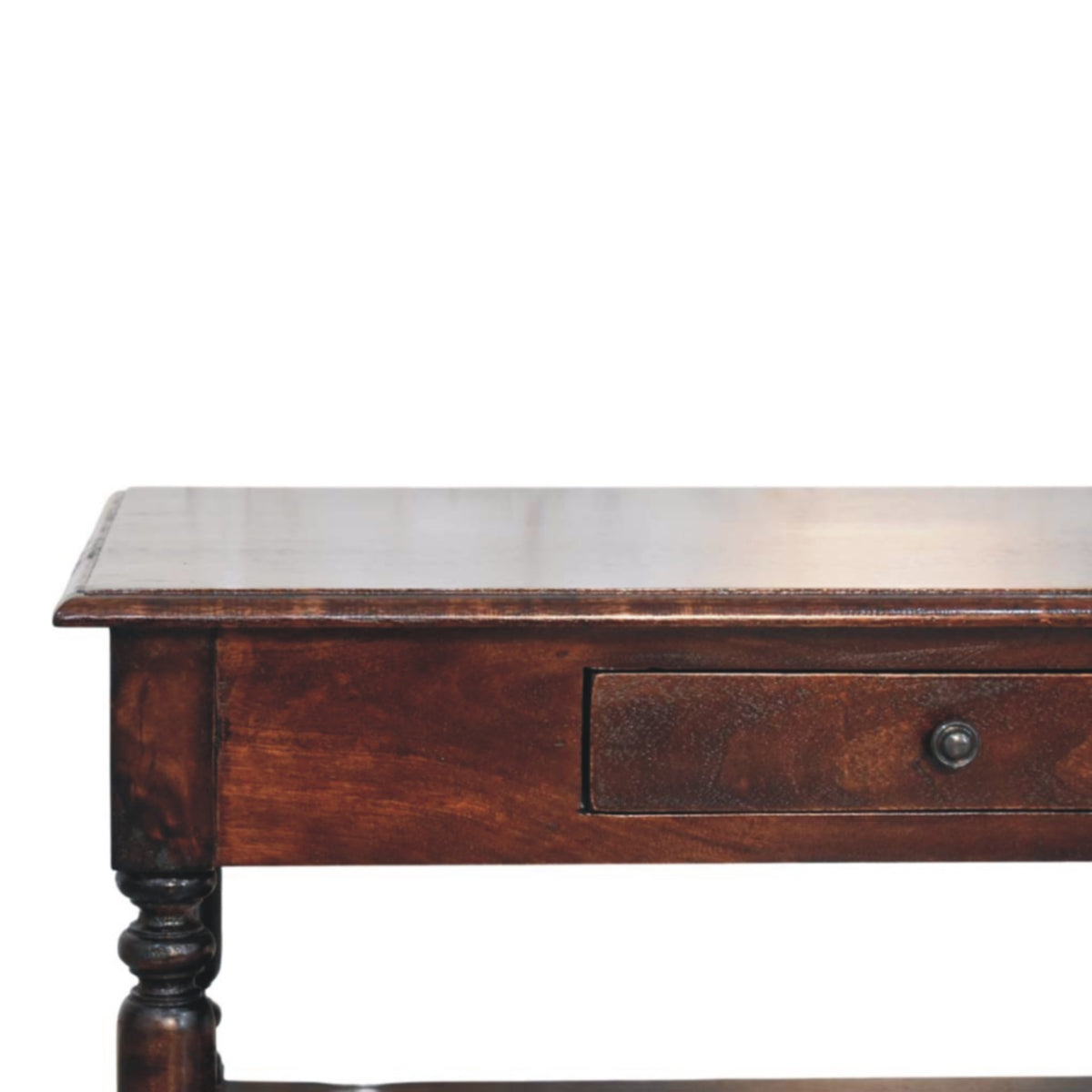 Console à pieds tournés et étagère en manguier massif – Brun cerise – vue 4