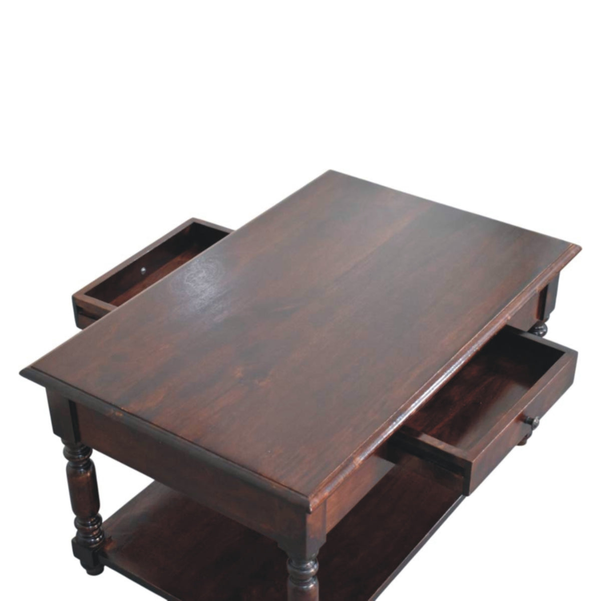 Console à pieds tournés et étagère en manguier massif – Brun cerise – vue 5