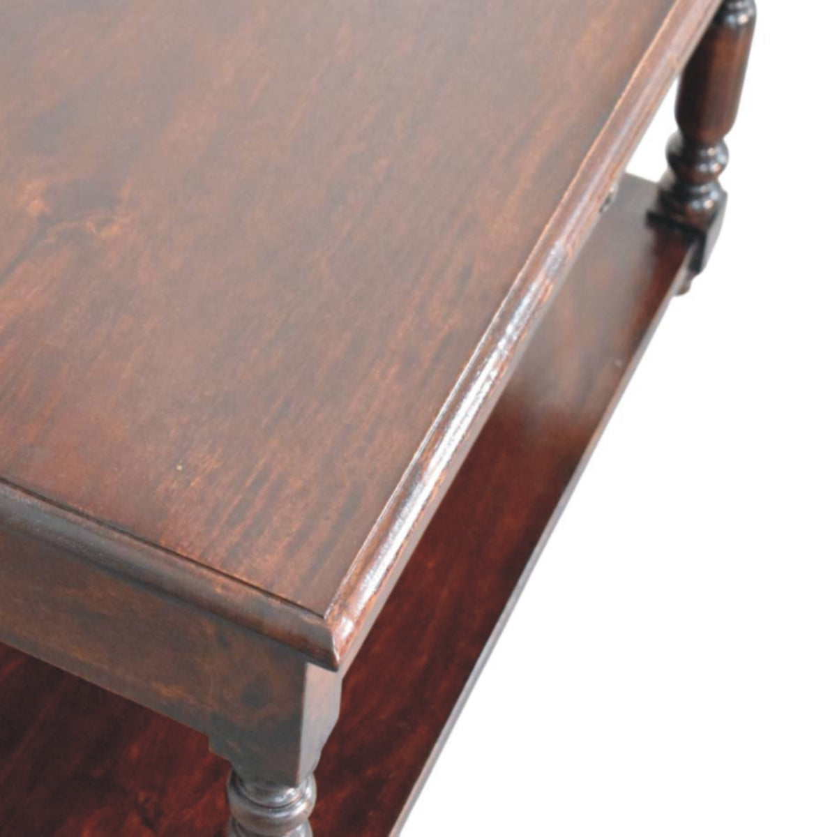 Console à pieds tournés et étagère en manguier massif – Brun cerise – vue 6