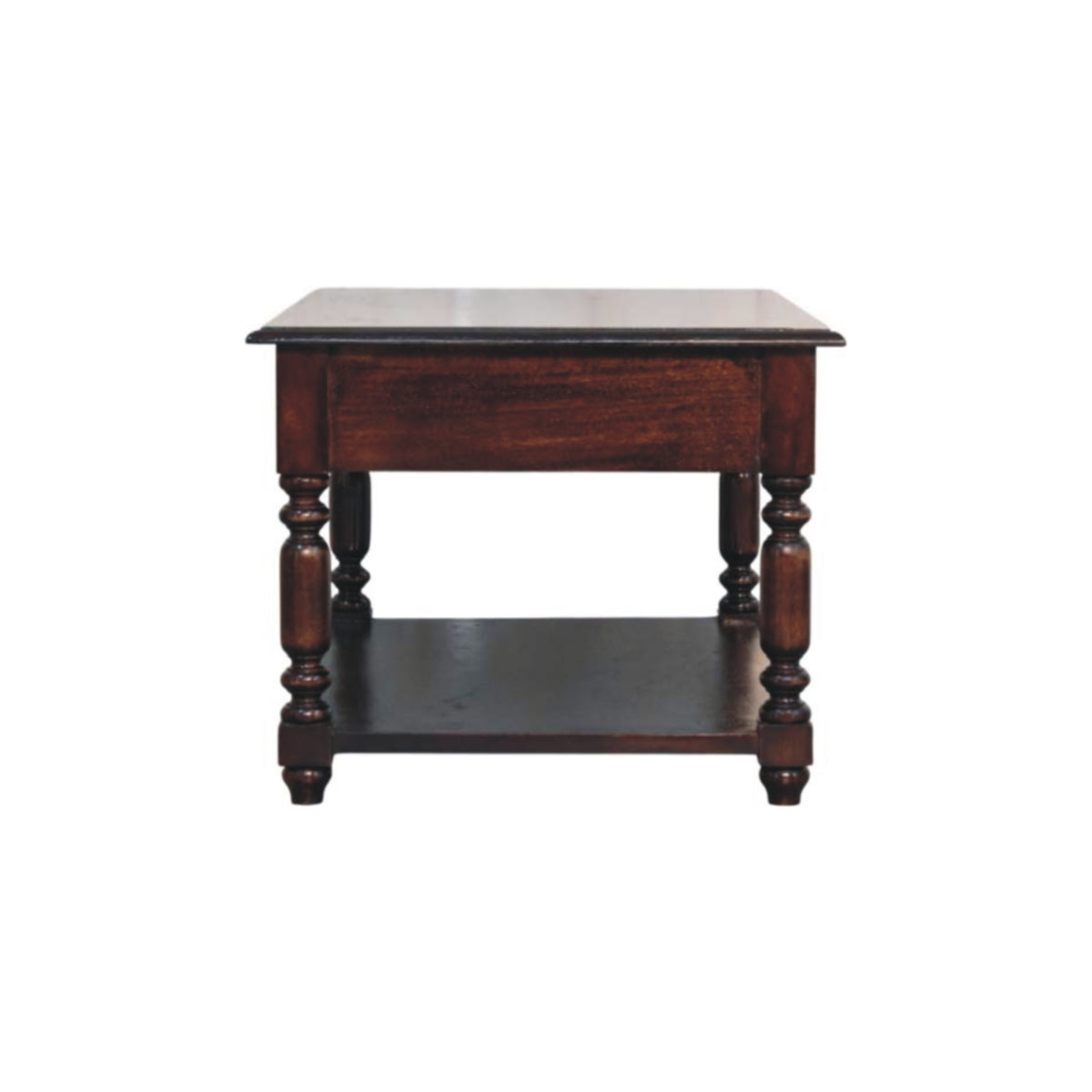 Console à pieds tournés et étagère en manguier massif – Brun cerise – vue 8