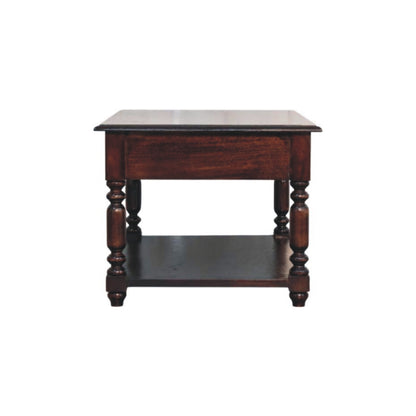Console à pieds tournés et étagère en manguier massif – Brun cerise – vue 8