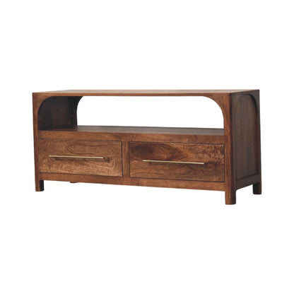 Console arquée 2 tiroirs en manguier massif – Amande grillée – vue 2