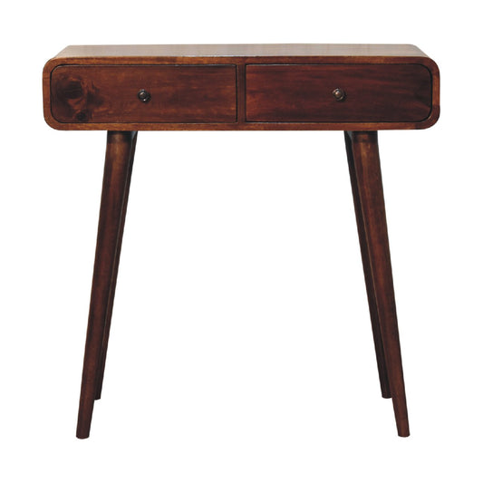 Console arrondie 2 tiroirs en manguier massif – Châtaigne – vue 2