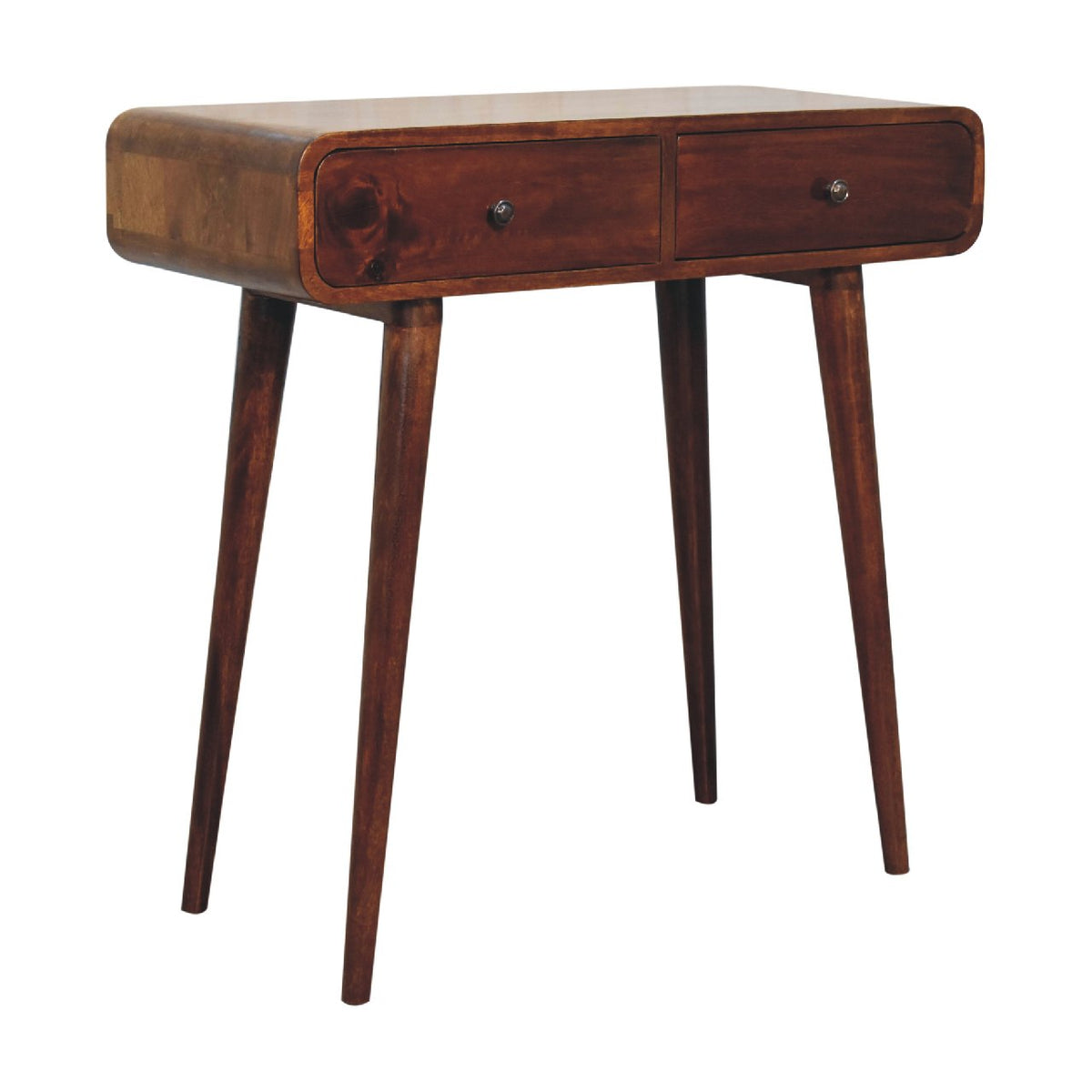Console arrondie 2 tiroirs en manguier massif – Châtaigne – vue 3