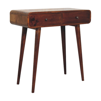 Console arrondie 2 tiroirs en manguier massif – Châtaigne – vue 3