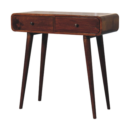 Console arrondie 2 tiroirs en manguier massif – Châtaigne – vue 4