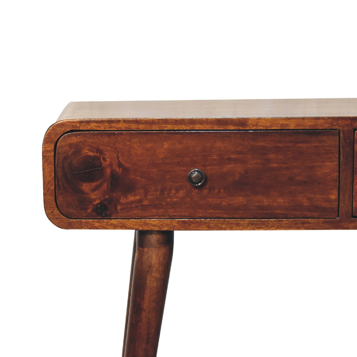 Console arrondie 2 tiroirs en manguier massif – Châtaigne – vue 5