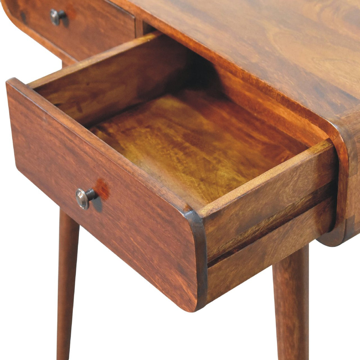 Console arrondie 2 tiroirs en manguier massif – Châtaigne – vue 7