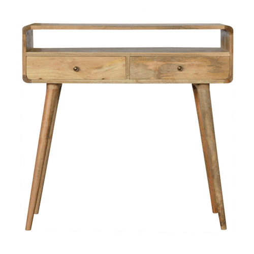 Console arrondie 2 tiroirs et niche en manguier massif – Naturel – vue 10
