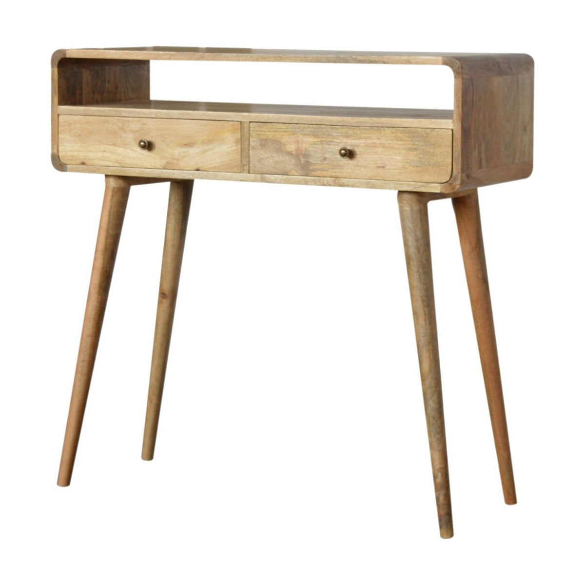 Console arrondie 2 tiroirs et niche en manguier massif – Naturel – vue 2
