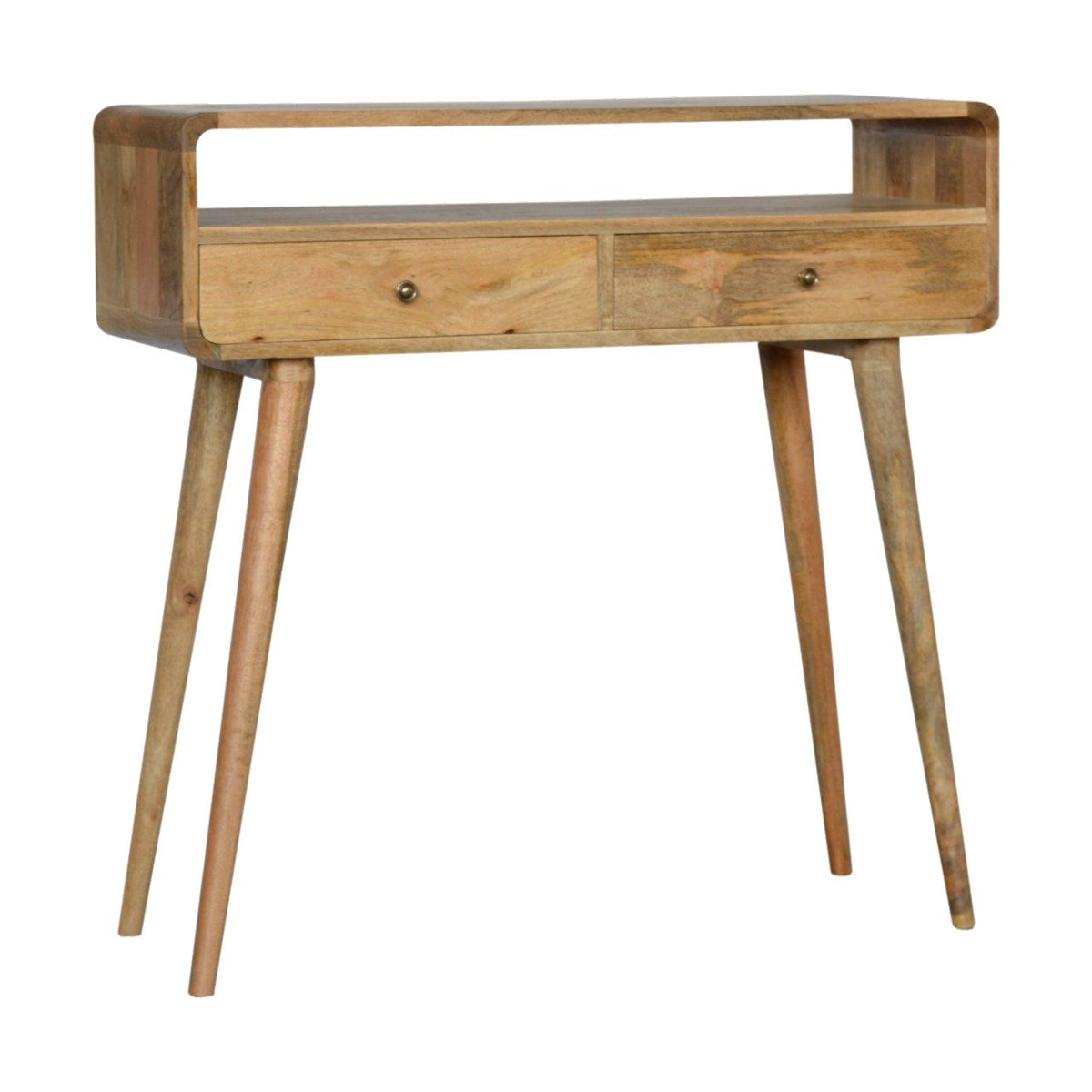 Console arrondie 2 tiroirs et niche en manguier massif – Naturel – vue 3