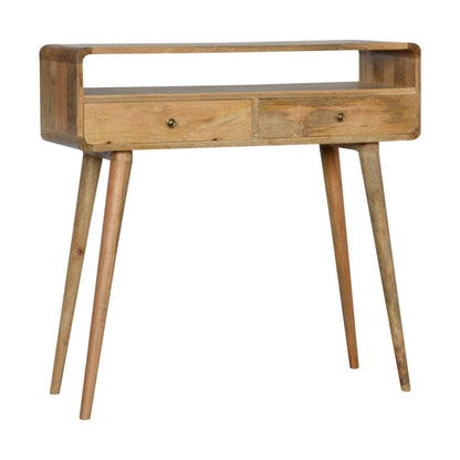 Console arrondie 2 tiroirs et niche en manguier massif – Naturel – vue 3