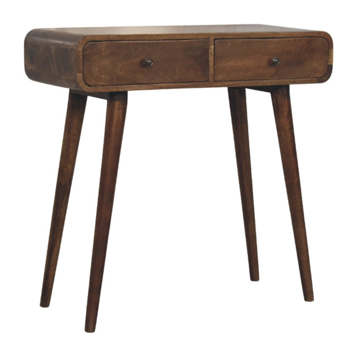 Console arrondie à 2 tiroirs en manguier massif – Gris doux – vue 3