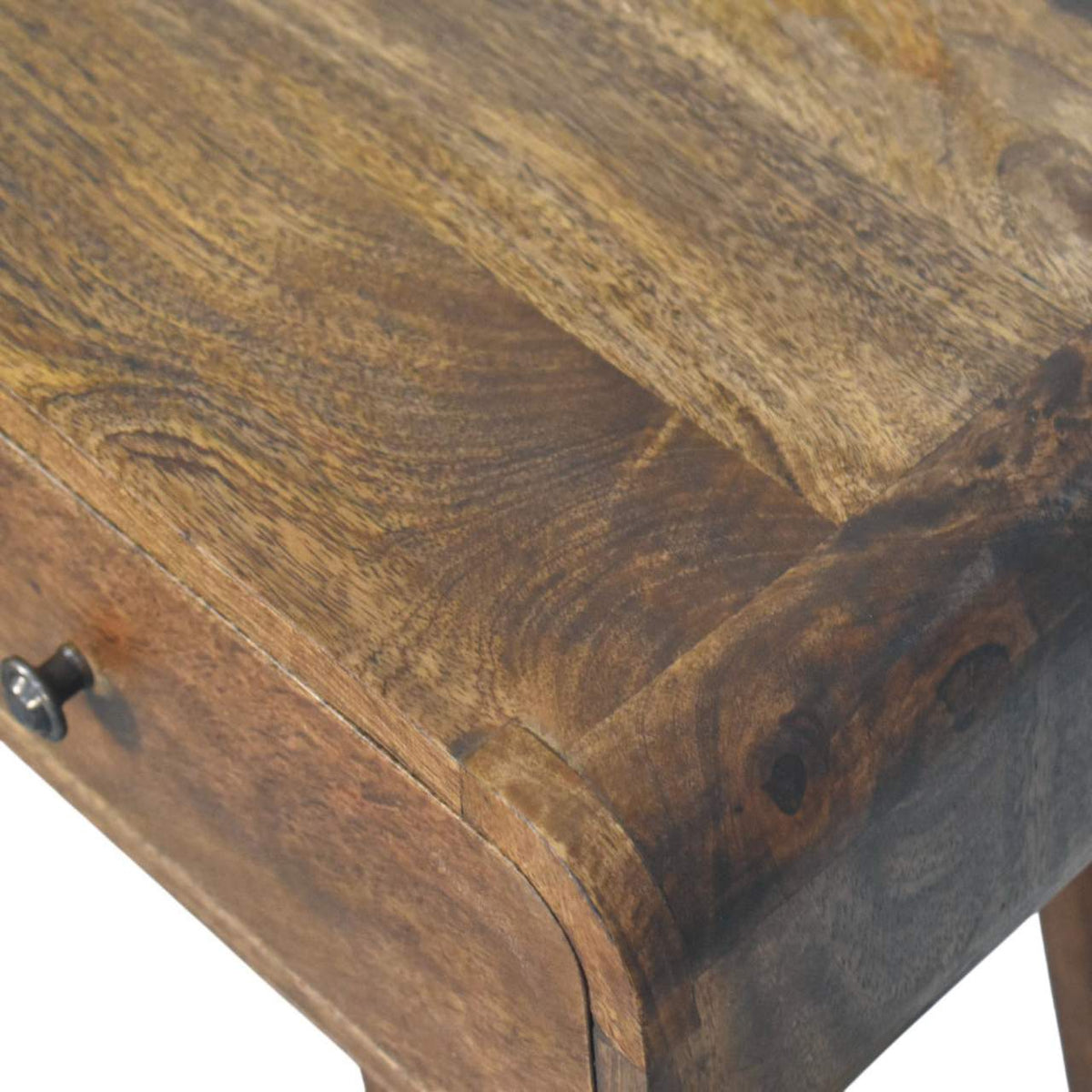Console arrondie à 2 tiroirs en manguier massif – Gris doux – vue 5
