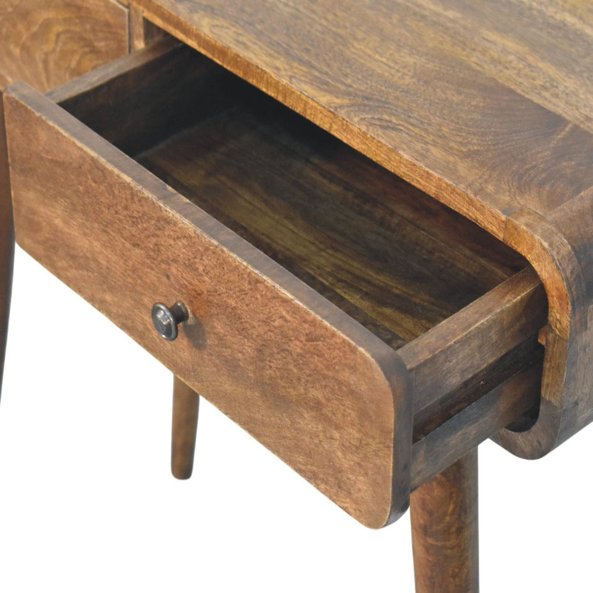 Console arrondie à 2 tiroirs en manguier massif – Gris doux – vue 6