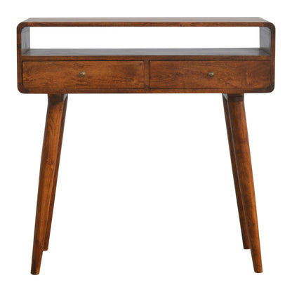 Console arrondie à 2 tiroirs et niche en manguier massif – Châtaigne – vue 2