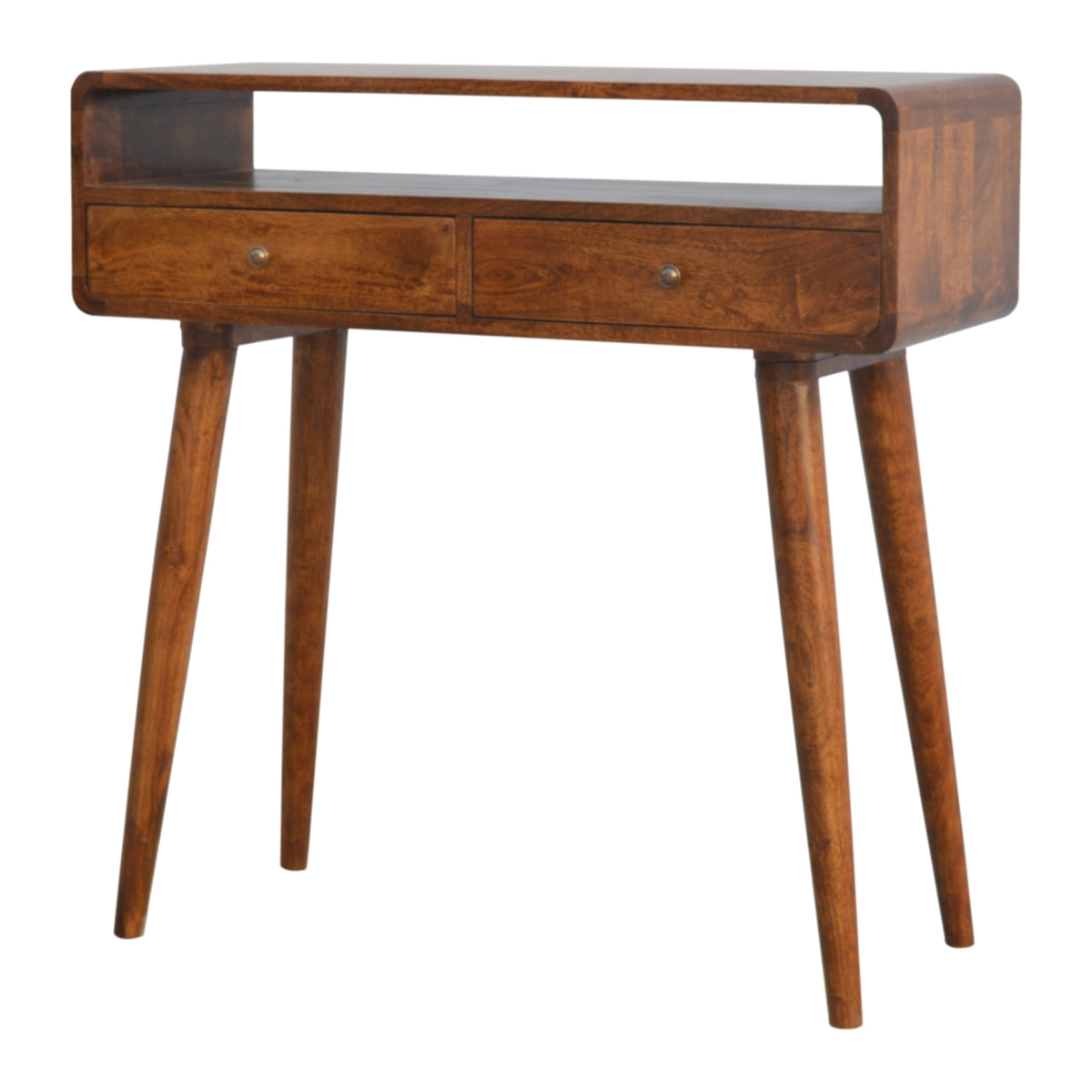 Console arrondie à 2 tiroirs et niche en manguier massif – Châtaigne – vue 3