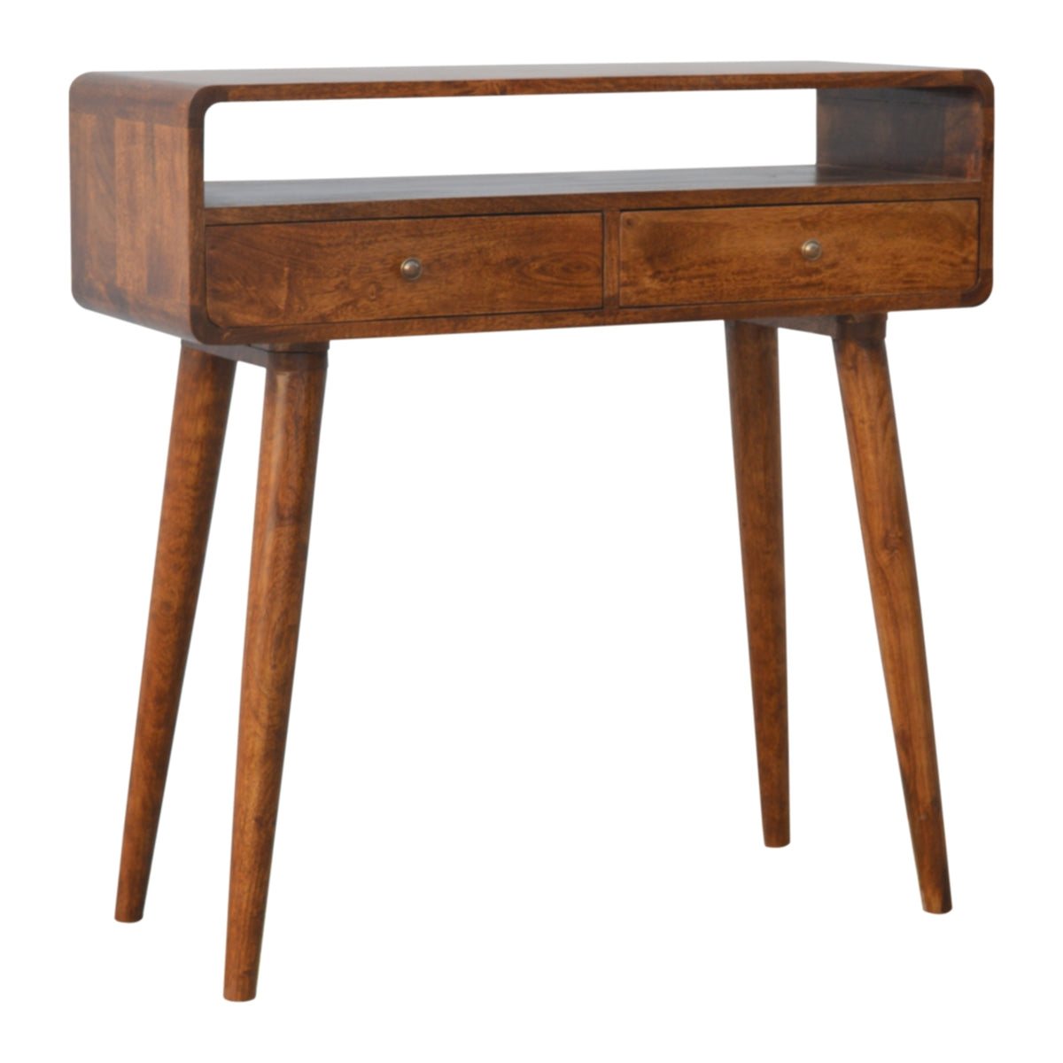 Console arrondie à 2 tiroirs et niche en manguier massif – Châtaigne – vue 4