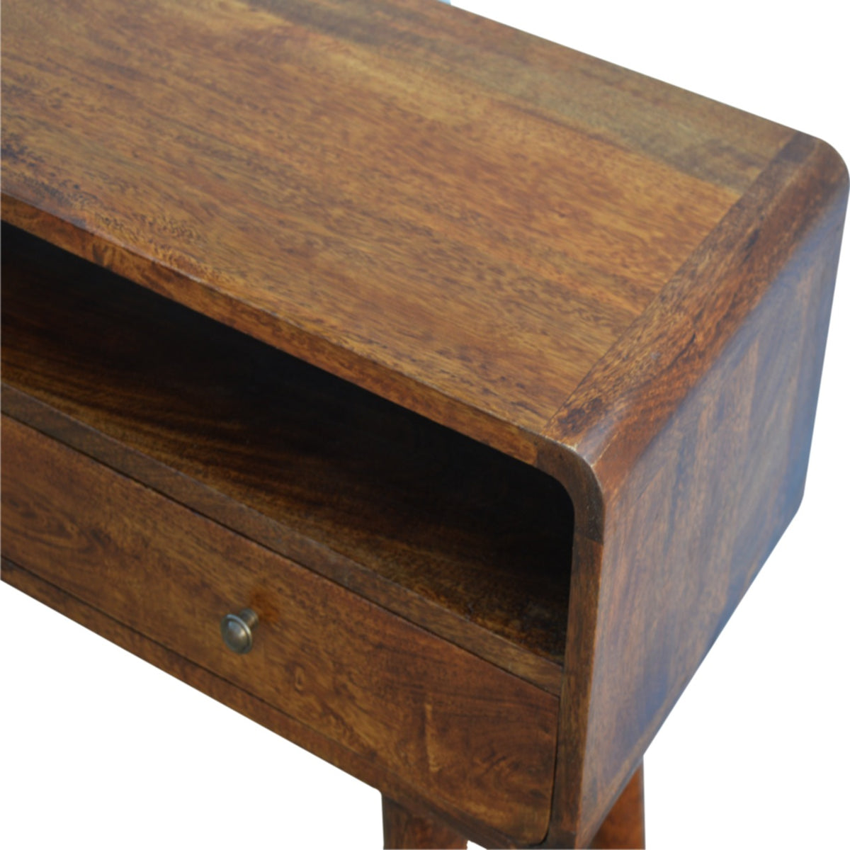 Console arrondie à 2 tiroirs et niche en manguier massif – Châtaigne – vue 5