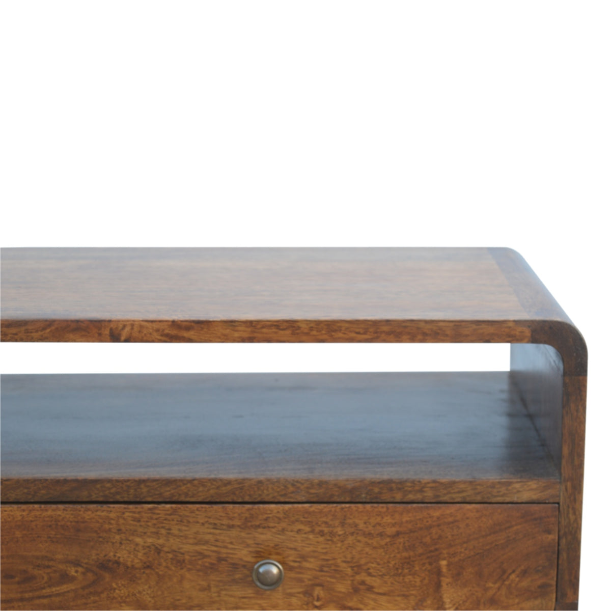 Console arrondie à 2 tiroirs et niche en manguier massif – Châtaigne – vue 6