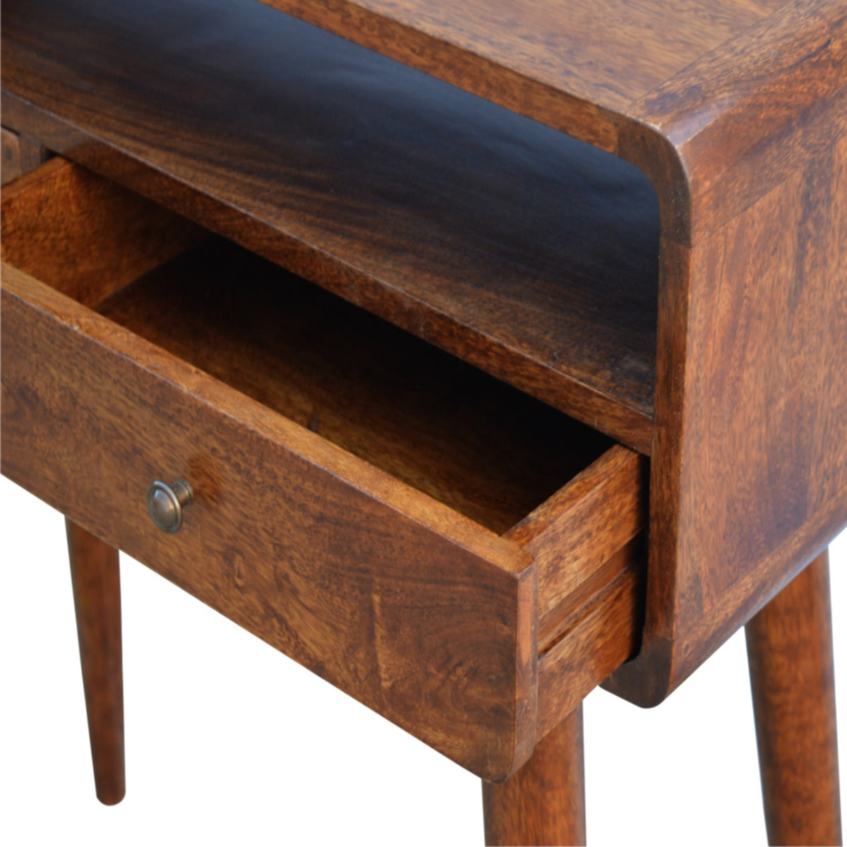 Console arrondie à 2 tiroirs et niche en manguier massif – Châtaigne – vue 7