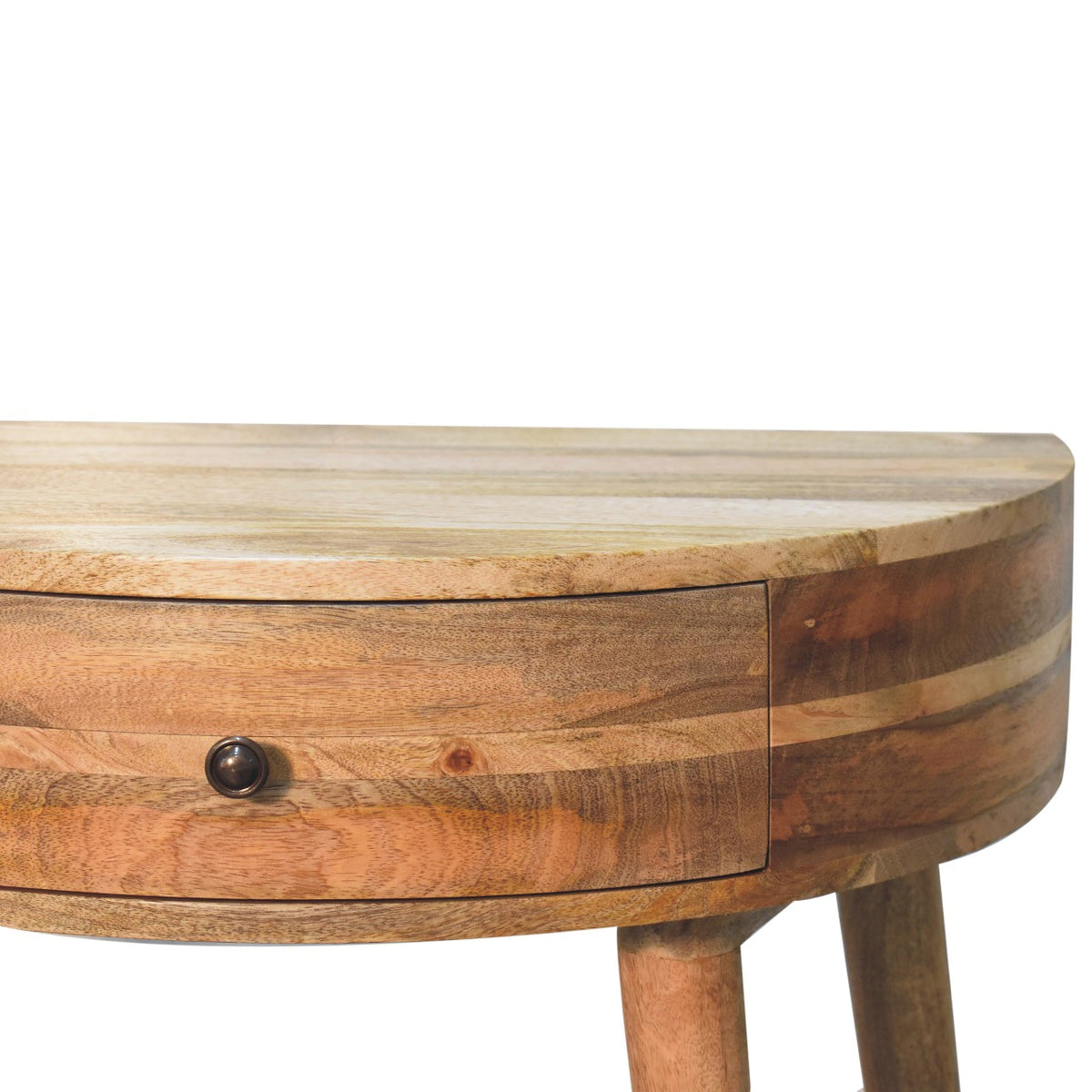Console arrondie à bouton laiton en manguier massif – Naturel – vue 4