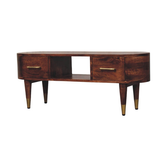 Console arrondie à niche centrale en manguier massif – Amande grillée – vue 2