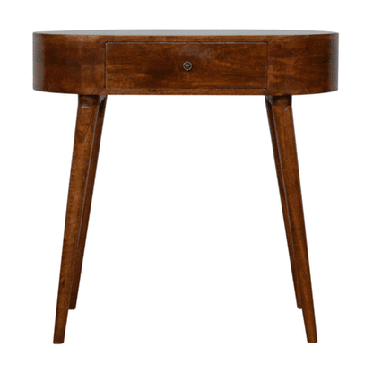 Console arrondie à tiroir en manguier massif – Châtaigne – vue 10
