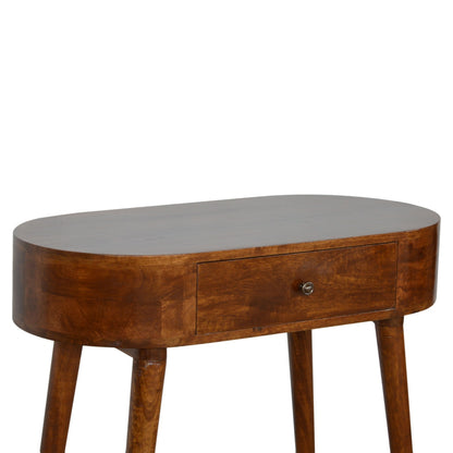 Console arrondie à tiroir en manguier massif – Châtaigne – vue 3