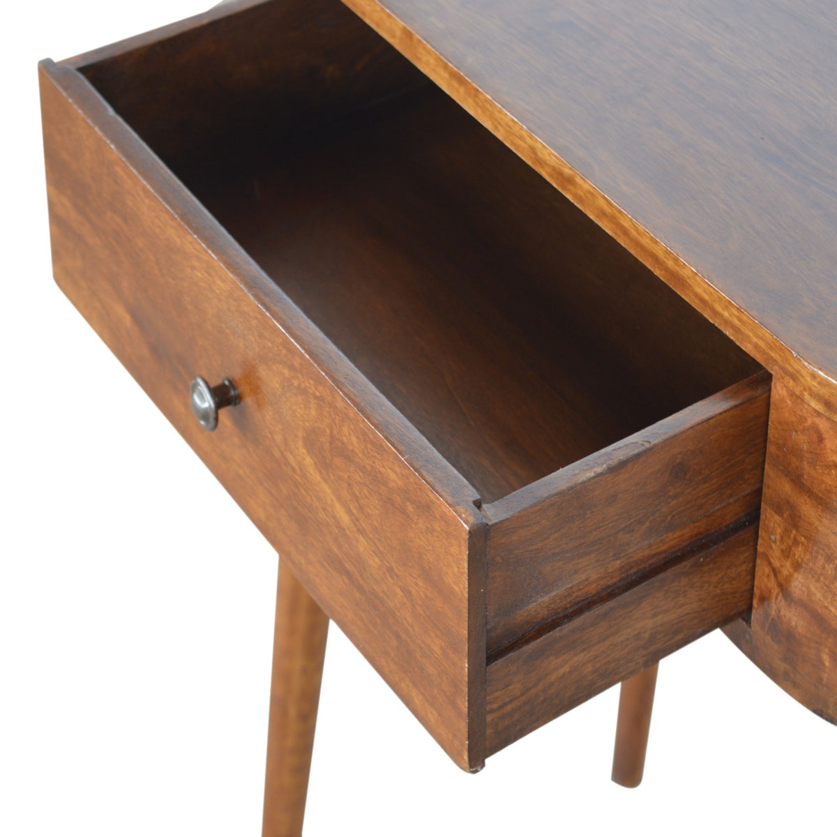 Console arrondie à tiroir en manguier massif – Châtaigne – vue 4