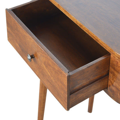 Console arrondie à tiroir en manguier massif – Châtaigne – vue 4