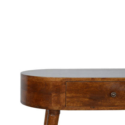Console arrondie à tiroir en manguier massif – Châtaigne – vue 5