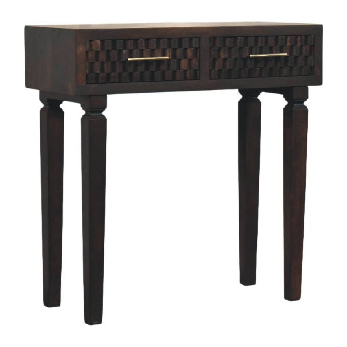Console étroite à façade sculptée en manguier massif – Moka – vue 2