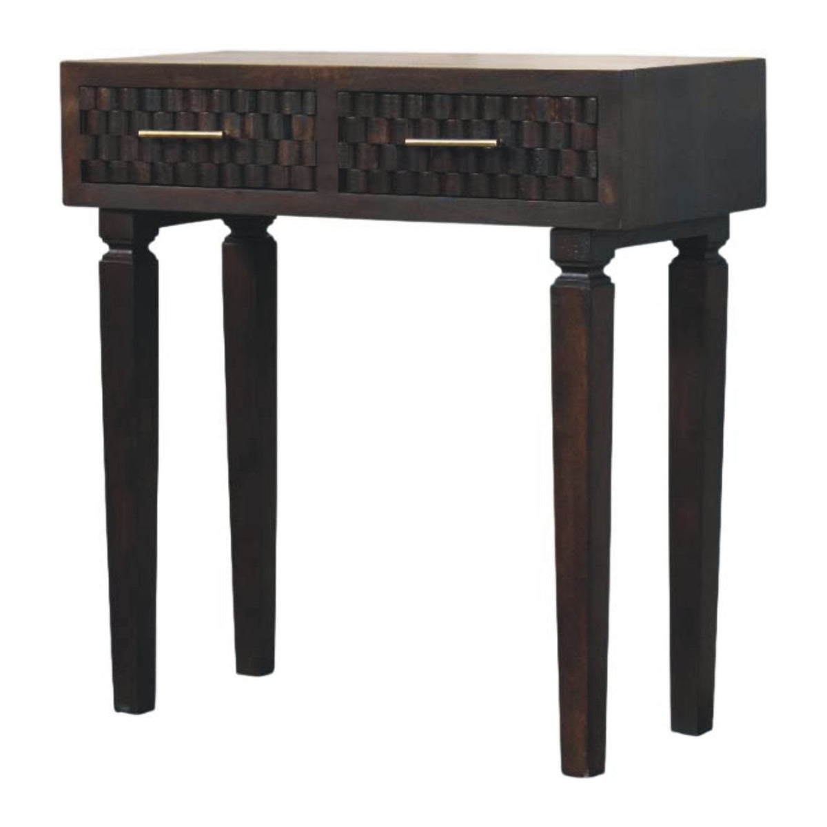 Console étroite à façade sculptée en manguier massif – Moka – vue 3