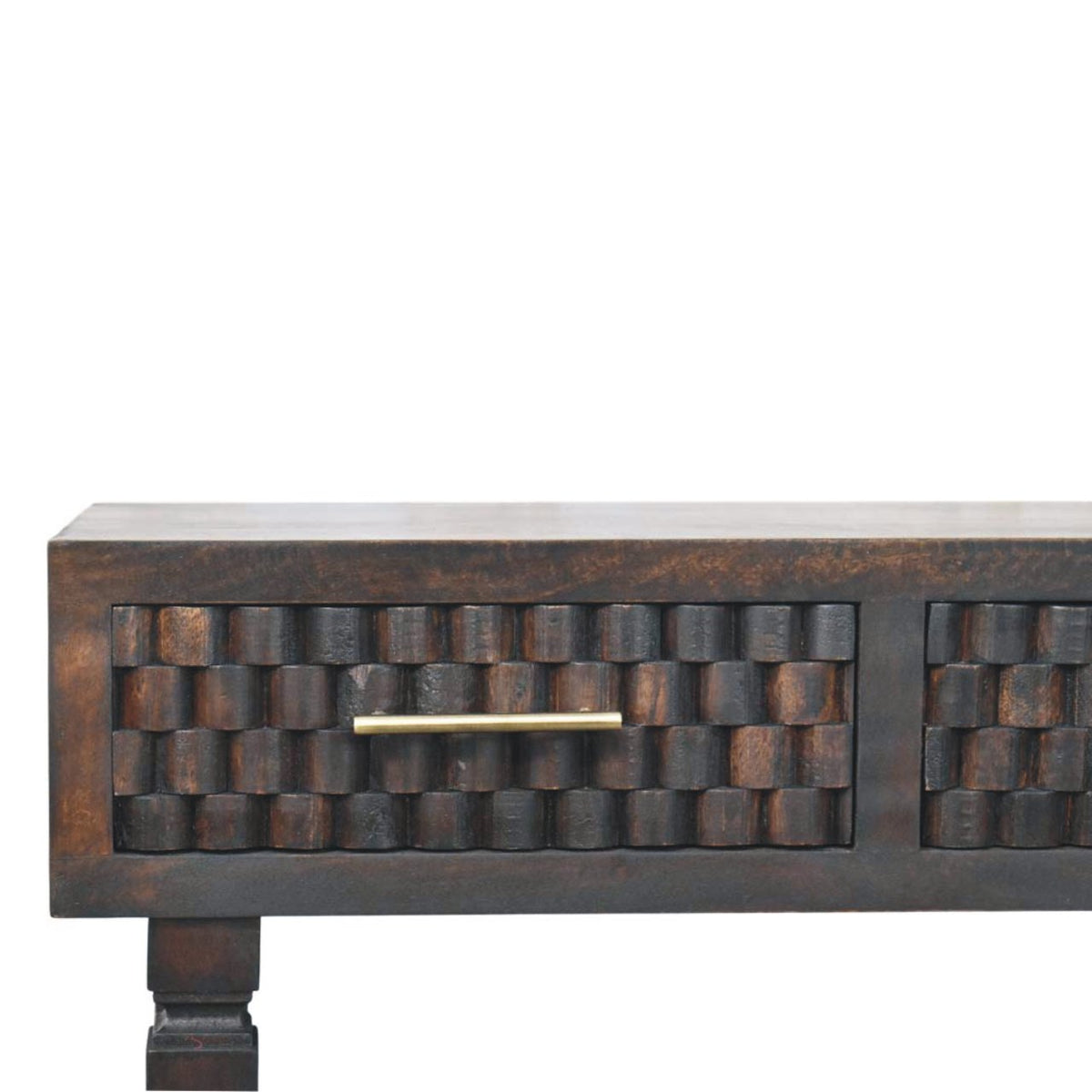Console étroite à façade sculptée en manguier massif – Moka – vue 4