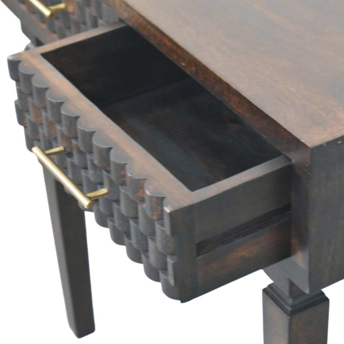Console étroite à façade sculptée en manguier massif – Moka – vue 6