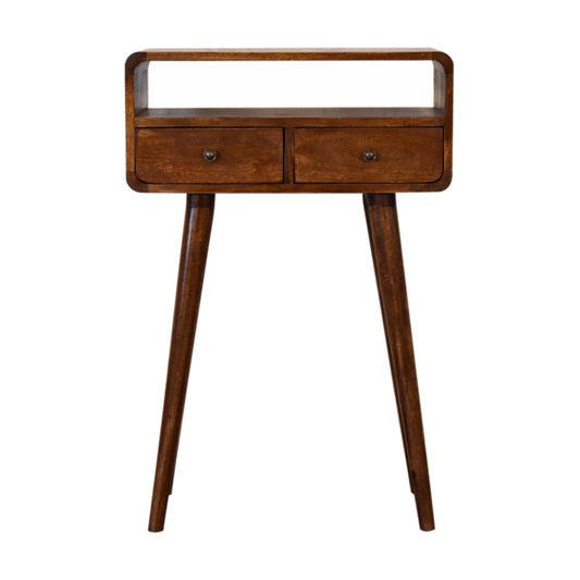 Console mini arrondie 2 tiroirs et niche – Châtaigne – vue 2