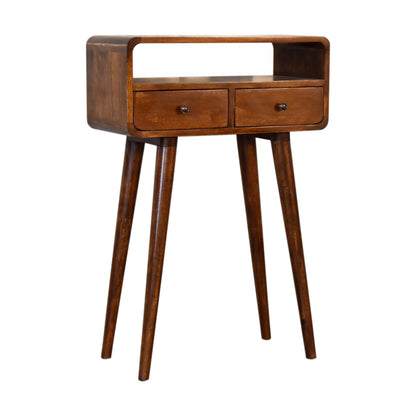 Console mini arrondie 2 tiroirs et niche – Châtaigne – vue 3